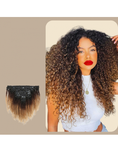 Afro Curly Ombre Brown Chocolate Blonde Clip-In Extensions Kit 120 gr Amélioration de cerveau avec