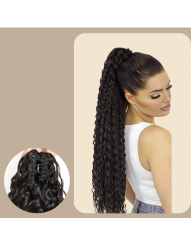 Hästsvans Mörkbrun Naturklipp Remy Hår Deep Wave commande en ligne