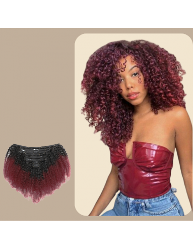 Afro Curly Ombre Marrón Oscuro Clip-In Extensiones Kit 99J 120 gr la colonne vertébrale