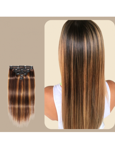 Kit de extensiones con clip rubio recto castaño medio 120 gr Voir les baskets