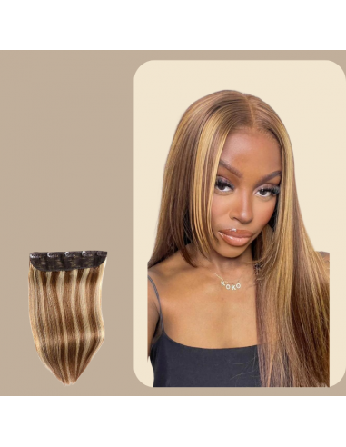 Clip Extension Straight Kastanienbraun Kettenstich Blond Mono Band Maxi Volume en linge