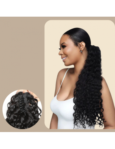 Pferdeschwanz Ponytail Dunkelbraun mit Pinzette Natur Remy Hair Water Wave à prix réduit toute l'année