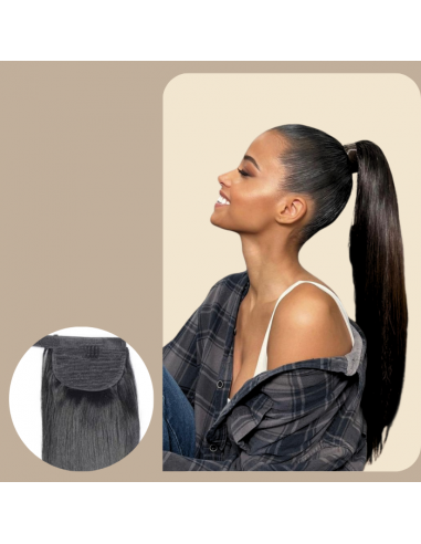 Pferdeschwanz Ponytail Dunkelbraun Zauberband Remy Hair Straight pas cheres